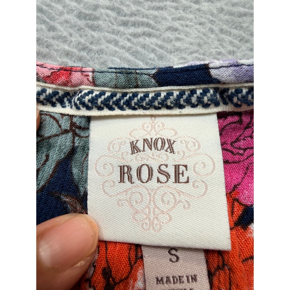 Knox Rose Floral High Low Midi Dress Navy Pink Orange Smocked Waist Small - Picture 5 of 9
